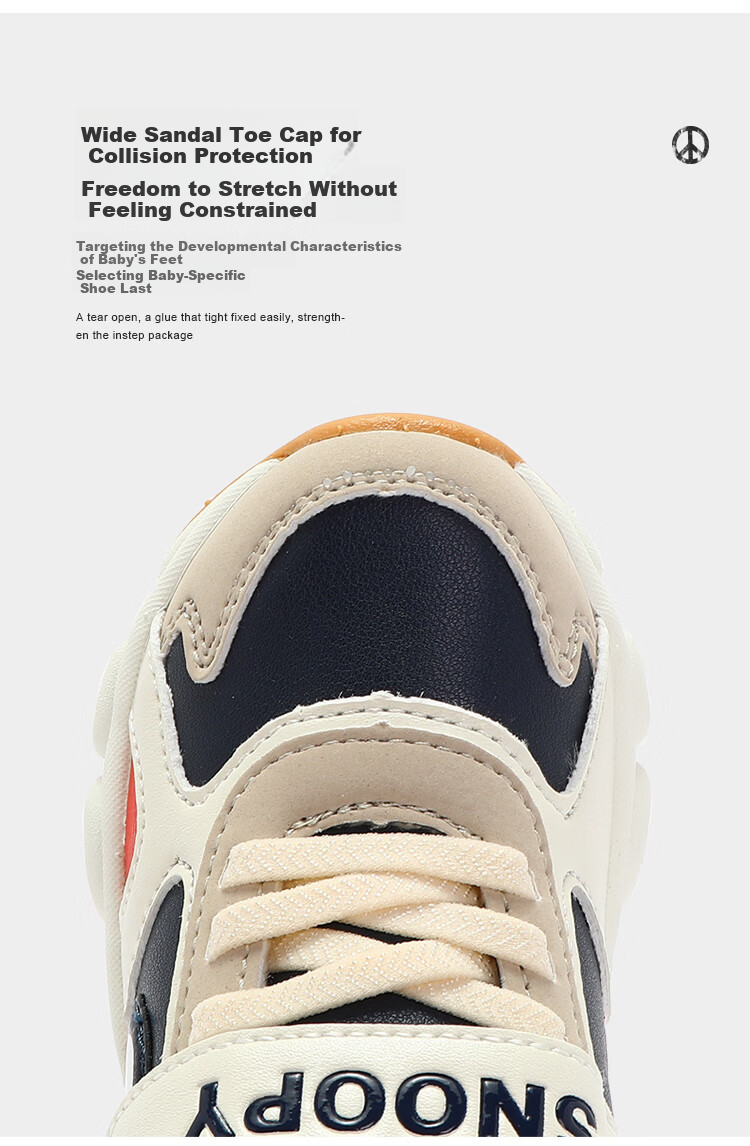 SNOOPY Boys' Warm Sneakers, Short Fleece Cotton Shoes, Winter Casual Shoes, 5002 Dark Blue And Beige, Size 22 4