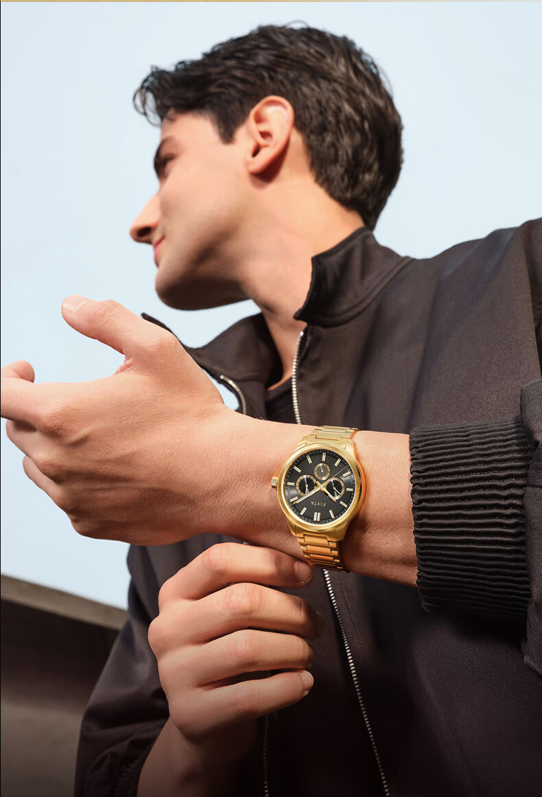 FIYTA Zhuoya Series CITY+ Light Business Multifunctional Men's Watch Black Dial Steel Strap 5