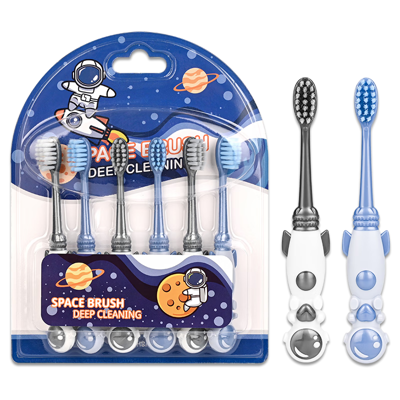 BRUSHING BEAR Children's Toothbrush, 6 Pack, Astronaut Soft Bristles, for Ages 3-6 Toddler Teething U-Shaped Toothbrush