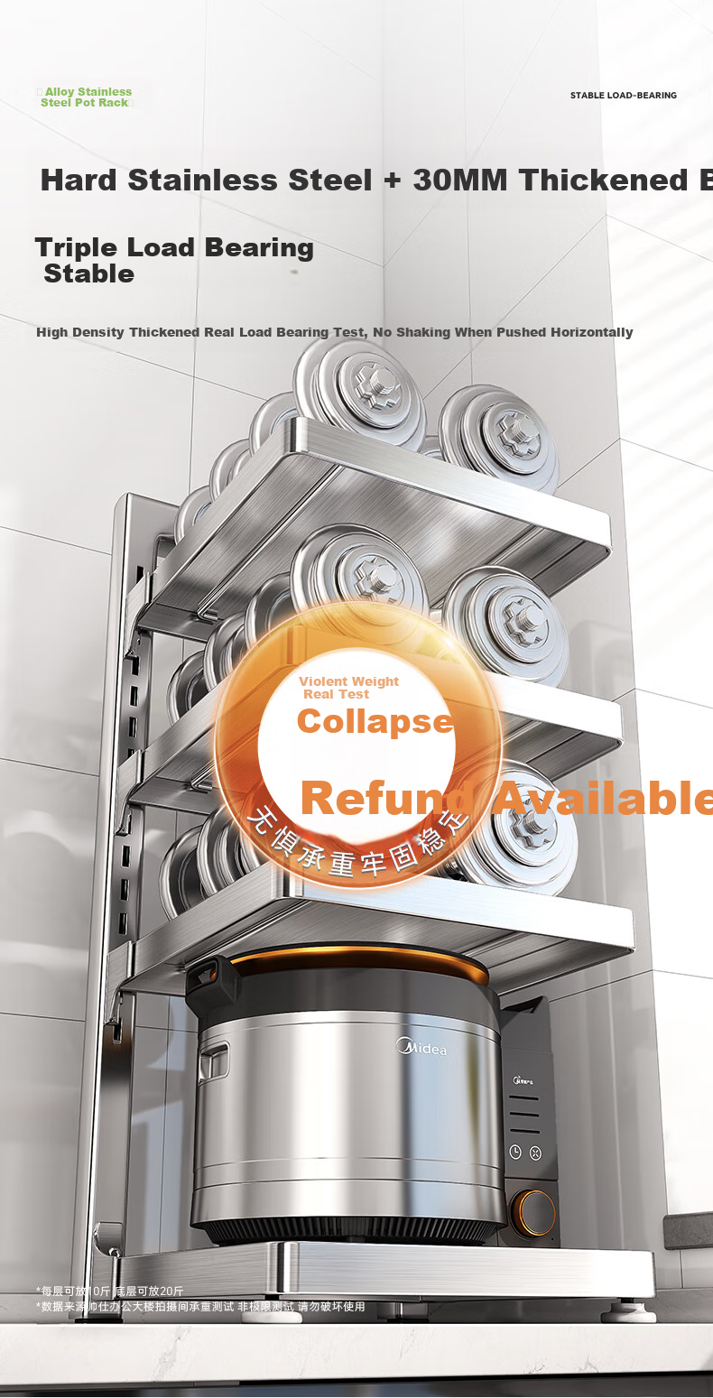 Shuaishi Kitchen Storage Rack, Stainless Steel Pot Rack, Cookware Organizer, Under-Sink Shelf, Multi-Layer Pot Rack inside Cabinets 6
