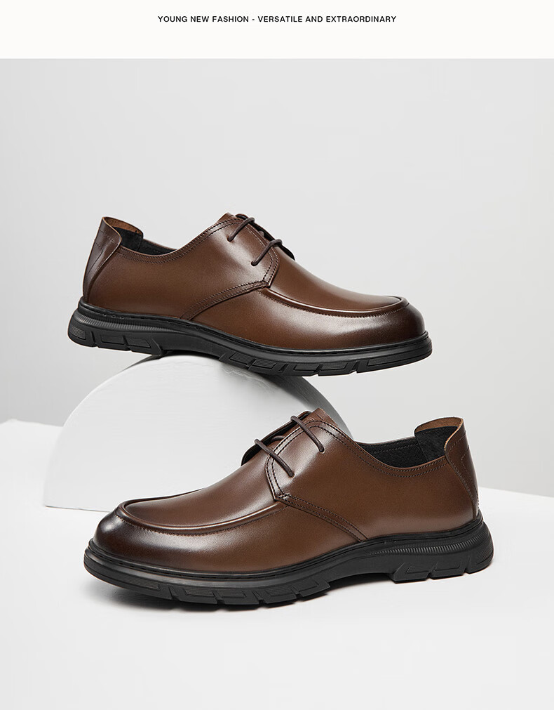 CAMEL Brand Men's Leather Shoes, Cowhide Business Lace-Up Derby Shoes, Formal Casual Wedding Shoes, P15S005005, Black, Size 40 5