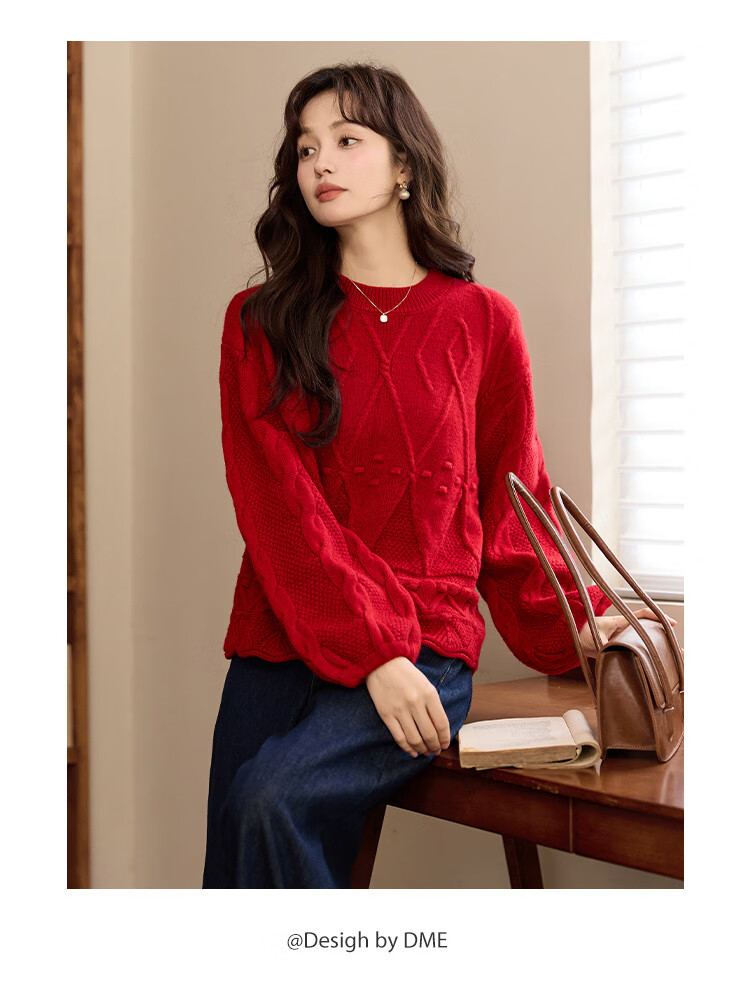 Dme [Festival Atmosphere] Spring And Autumn Three-Dimensional Cable Knit Sweater, Sweet And Youthful Women's Knitted Top 4