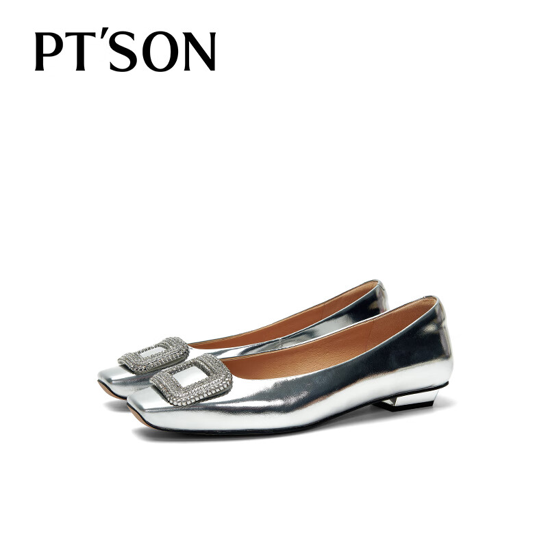PT'SON Rhinestone Flats for Women, Autumn 2026 French Versatile Flat Shoes, Soft Lambskin Flats, Silver, Size 34