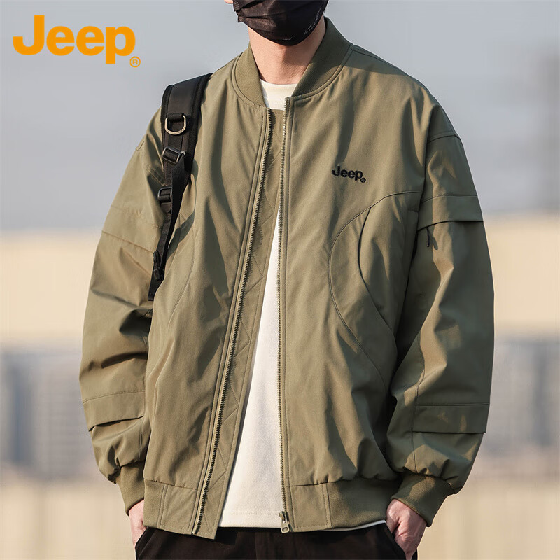 JEEP Men's Jacket, Spring And Autumn Trendy Baseball Coat, Casual Loose Workwear Clothing for Men, Army Green, 3XL