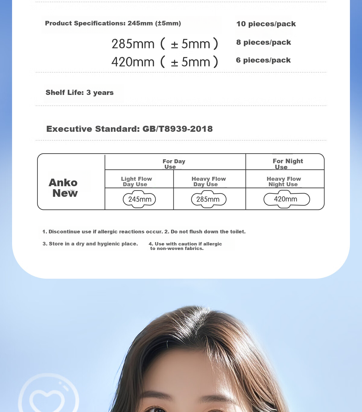 Ankexin Women's Sanitary Pads with Probiotics for Menstruation Day And Night Combination, Full Cycle Postpartum Maternity Pads, 112 Pieces in Total 15