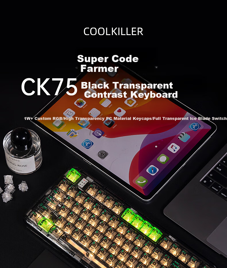 CoolKiller CK75 Super Programmer Wired/wireless/blueTooth Triple-Mode Transparent Customizable Mechanical Keyboard with Ice Blade Switches And Linear Switches 1