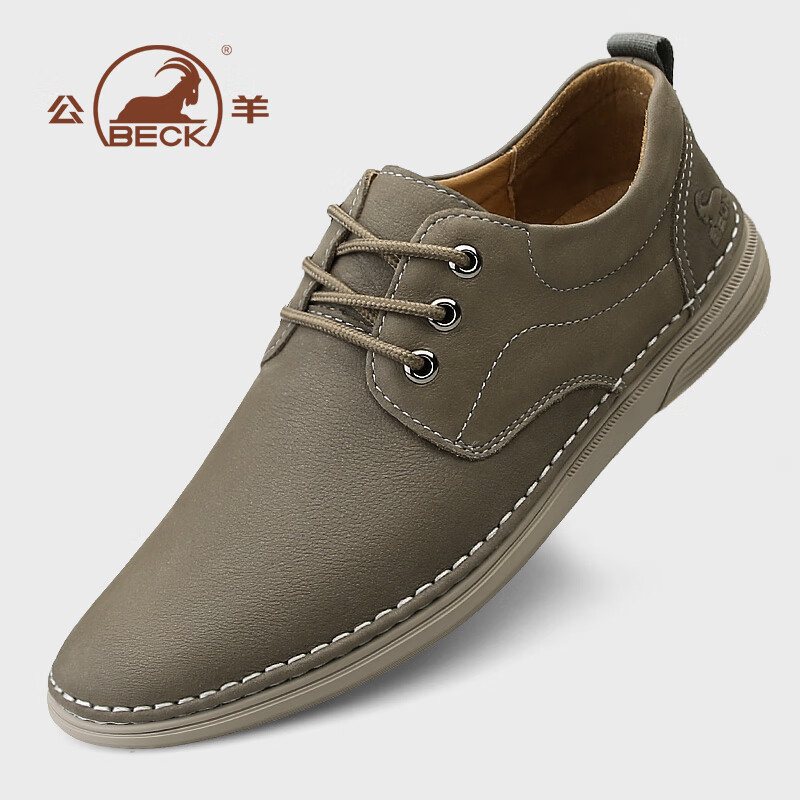 Gongyang Men's Leather Shoes, Breathable Genuine Leather, Soft-Soled Lightweight Business Casual Shoes for Spring And Summer, Khaki, Size 38