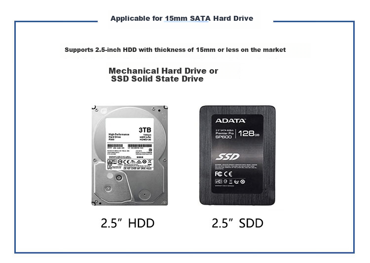 AOKO 2.5-Inch Portable Hard Drive Enclosure, Type-C Compatible, 7-15mm Thick, for Hard Drive Reading, Laptop SATA Serial Port, External Case for Mechanical And Solid State Drives, A206BK 2