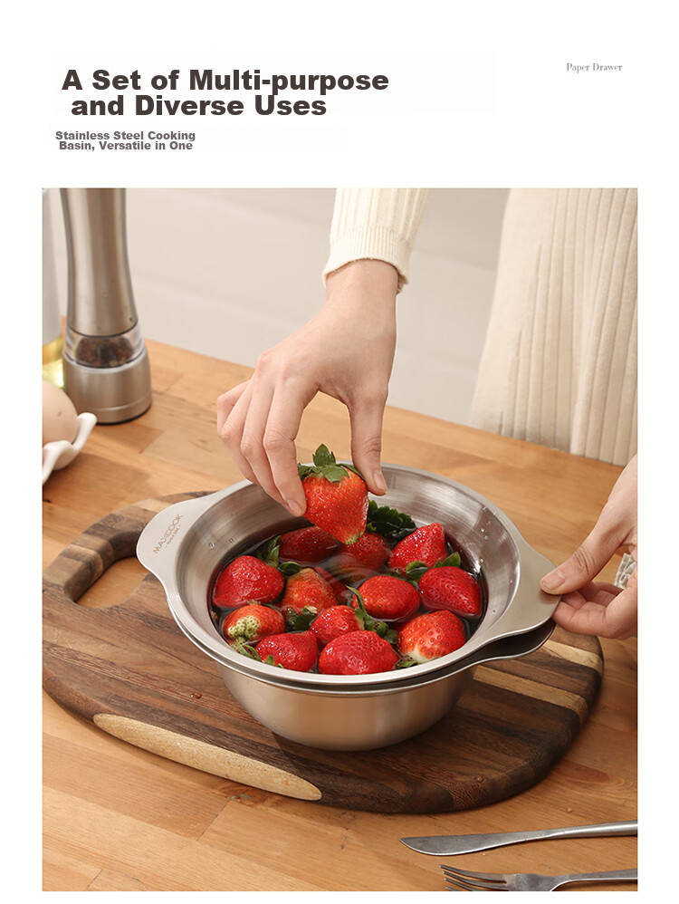 MAXCOOK Stainless Steel Bowl Set of Three, Extra Large And Thick Seasoning Bowl, Dough Mixing Bowl, Vegetable Washing Bowl, And Seasoning Bowl Set MCWS-3 5