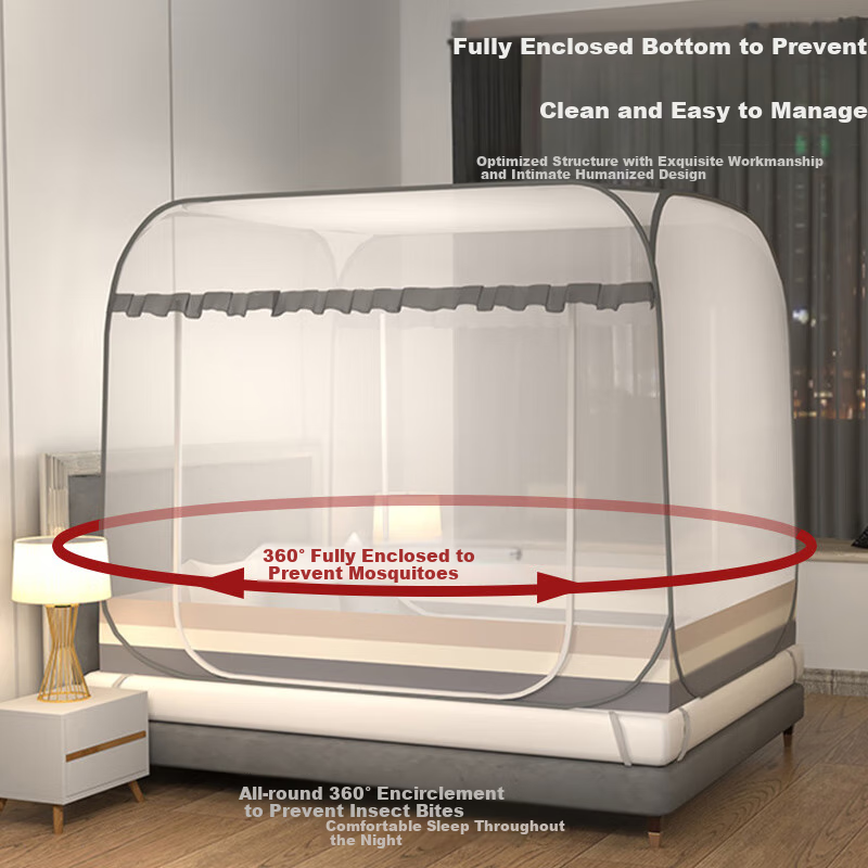 无印良品家用大空间免安装折叠蒙古包蚊帐双开门1.5米床【网纱加密】