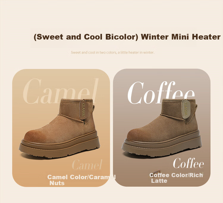 ZHR Snow Boots for Women, New Winter Style, Warm Short Boots, Versatile Thick-Soled Non-Slip Waterproof Cotton Shoes, JT72, Coffee Color, Size 37 3