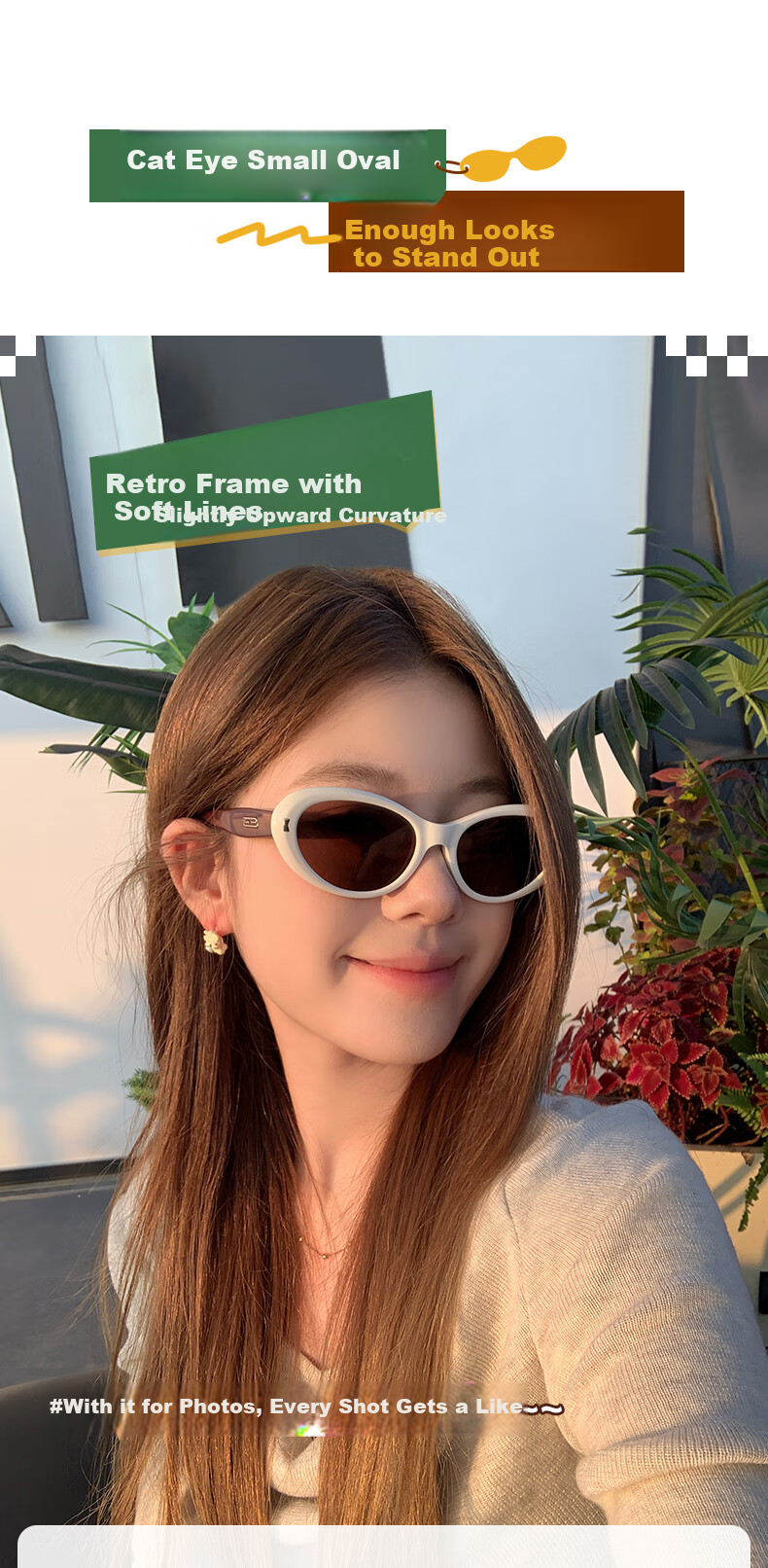 HELEN KELLER [Yeyeming] Cat Eye Sunglasses, Black Retro Oval Sunglasses for Women And Men, Trendy Sunglasses HK707H01 2