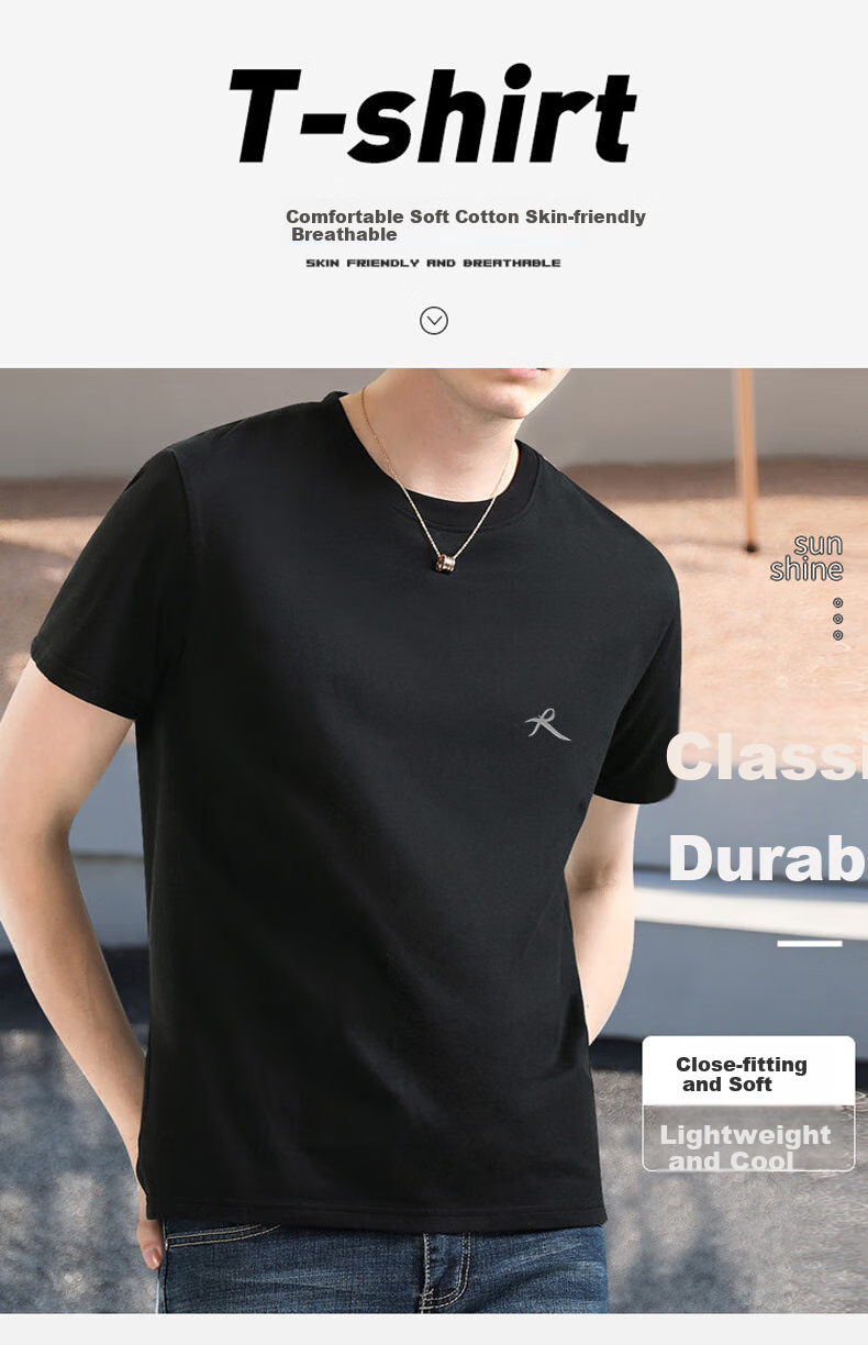 LangSha Short-Sleeve Vest for Men, Round Neck, Simple Design, Lightweight, Sweat-Absorbing, Breathable, Men's Sports Casual Wear 1