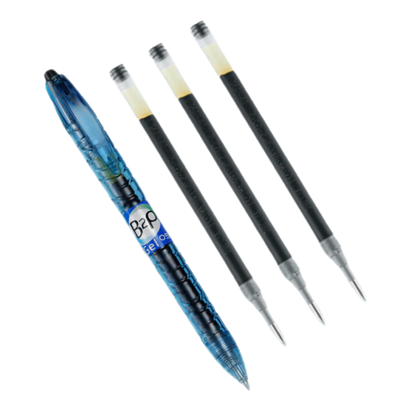 PILOT Retractable Black Gel Pen, Stylish 0.5mm Signing Pen, Black Ink Pen for Students' Exams And Practice, Water-Based Pen B2P Baote Bottle, Stationery Set with 1 Pen And 3 Refills
