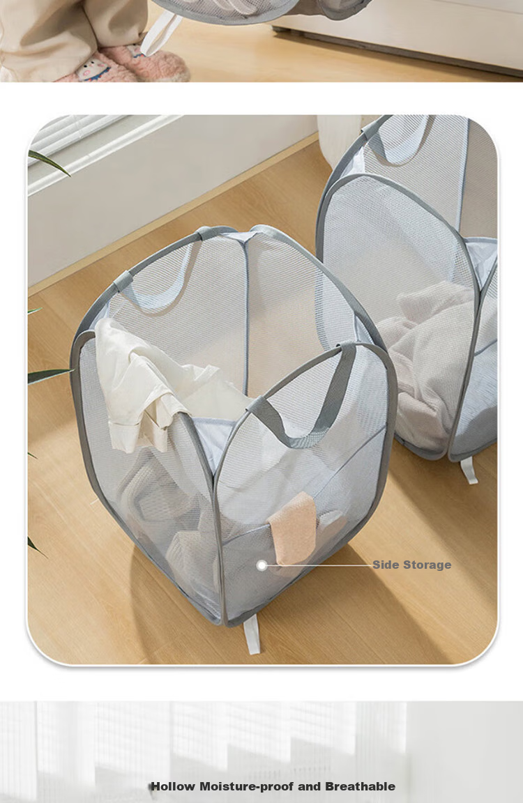 MENGTING Foldable Laundry Hamper, Household Dirty Clothes Storage Basket with Handle, Gray Large Capacity Fabric Laundry Bi 5