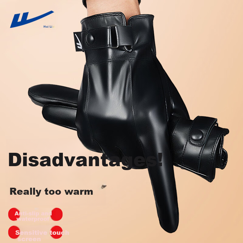 Huili Leather Gloves for Men, Winter Cycling Thickened Fleece Warm Touchscreen Windproof Outdoor Motorcycle Food Delivery Skiing Cotton Women's Gloves