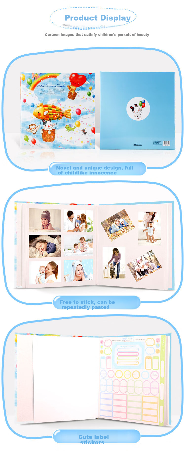 Nakabayashi Children's Photo Album DIY Laminated Self-Adhesive Memory Book, 40 Pages, 20L-83 Carp Fish Hot Air Balloo 4