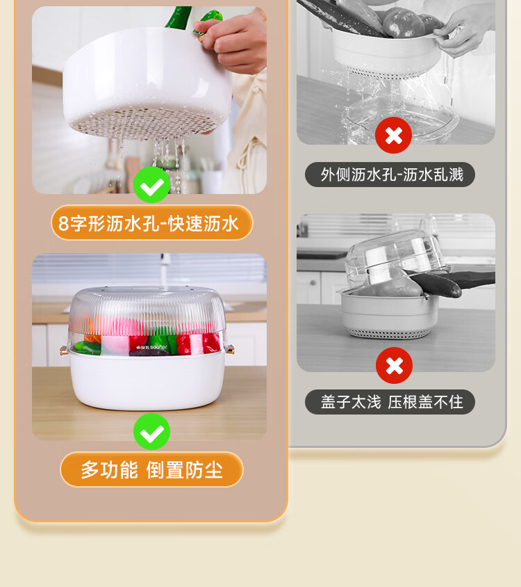 Jiabangshou Draining Basket, Vegetable Washing Basket, Double-Layer Fruit Washing Basket, Kitchen Vegetable Basin, Fruit Plate, Large Size 1