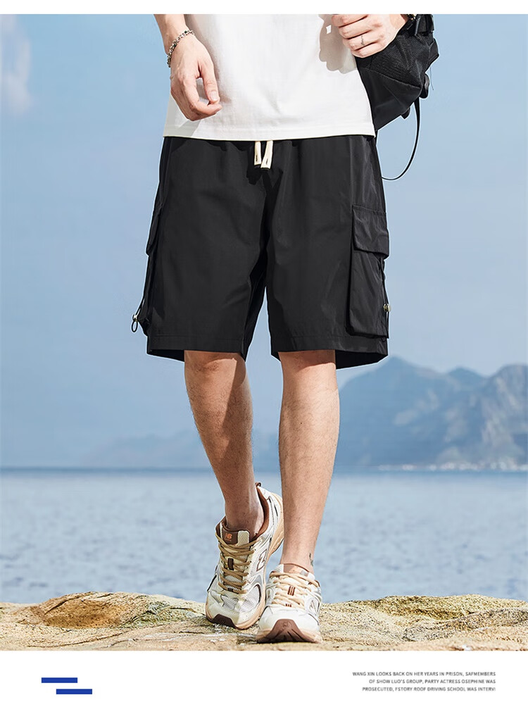 JEEP Men's Shorts, Summer Loose Casual Five-Point Cargo Pants, APK660, Black, XL 10