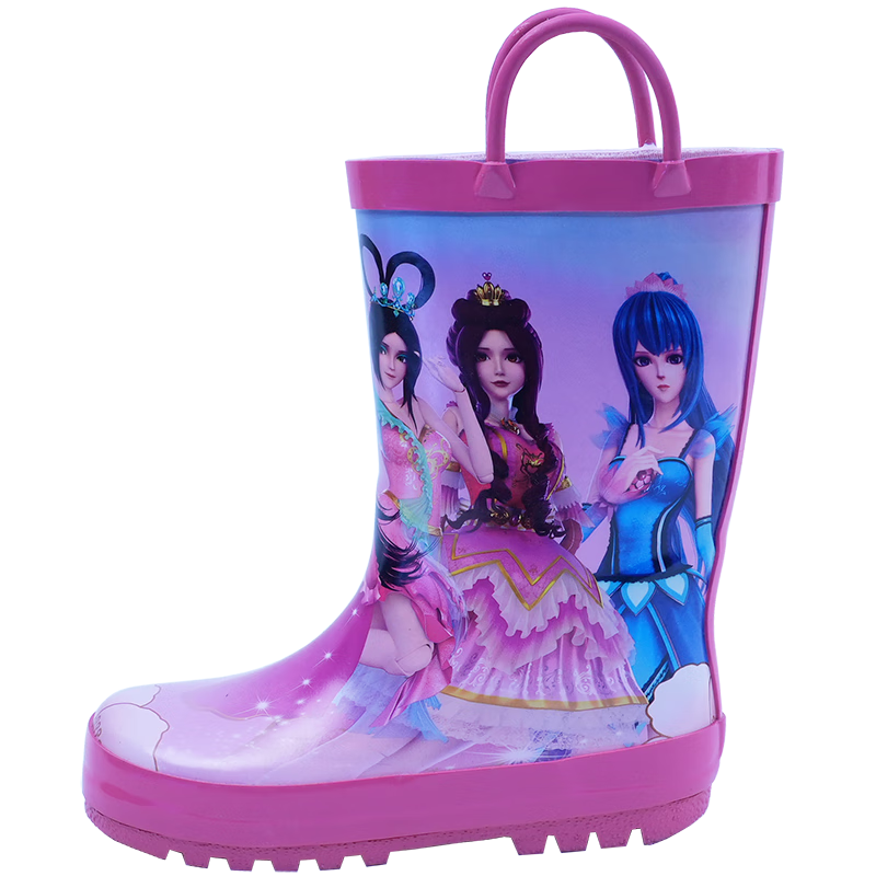 Youxi Yelolili Children's Rain Boots, Girls' Rain Shoes, Kids' Rubber Shoes, Non-Slip Cartoon Water Shoes for Primary School Students, Size 34