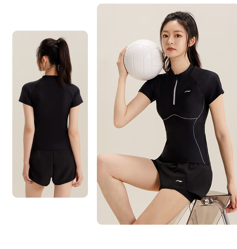 Li-Ning Women's Two-Piece Swimsuit, Slimming Conservative Swimwear for Hot Springs, Model 1602 Black M 12