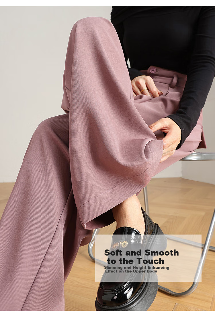 Dme Leg-Lengthening Wide Waist Pleated Design Solid Color Versatile Suit Pants for Women Wide-Leg Trousers Autumn Purple-Red M 5