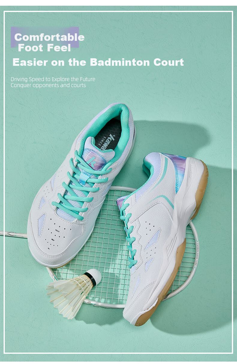 KAWASAKI Badminton Shoes, Shock-Absorbing, Wear-Resistant, Breathable Sports Shoes B3331, White/iridescent Green, Size 40 8
