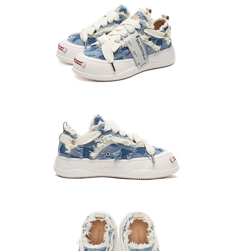 Smilerepublic Light Blue Plaid Denim Replaceable Open-Toe Platform Shoes, Luo Yunxi Style Versatile Denim Jeans, Denim Blue, Size 35 4