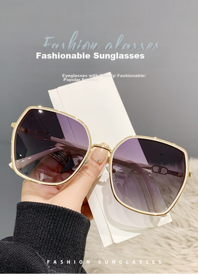 Angelamiao Women's Fashion Street Photography Trendy Starry Glitter Polarized Sunglasses, Sun Protection Outdoor Travel Glasses, Gold Frame 1