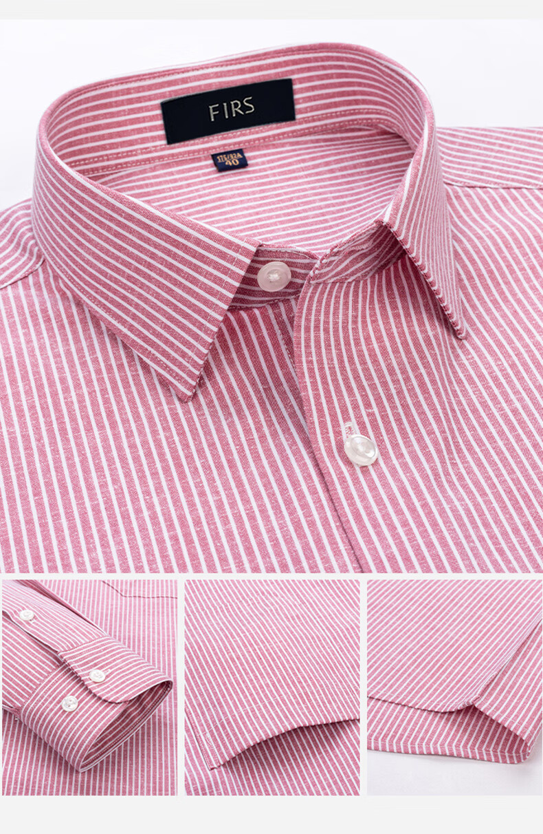FIRS Men's Long Sleeve Business Casual Striped Shirt with Linen and Lyocell, Gray, Size 40 15