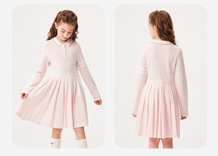 YEEHOO Girls' Dress Children's Skirt Pleated Skirt Casual School Style Long Sleeve Spring White Size 130 11