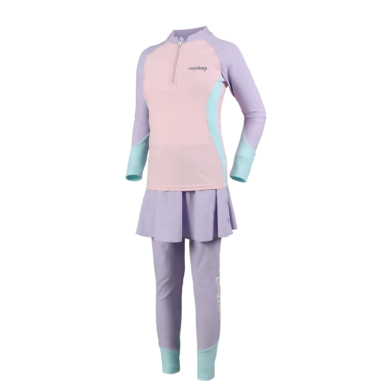 Li-Ning Children's Swimwear, Girls' Long-Sleeve Sun Protection Two-Piece Professional Surfing Suit, Printed Long Pants, Swimming Gear, 0091 Purple, Size 170
