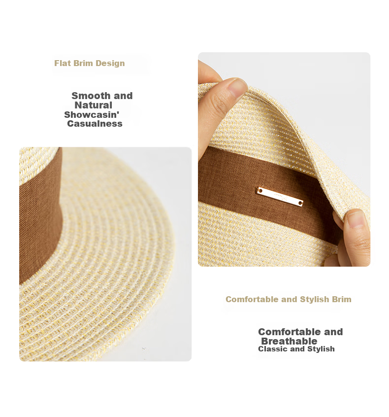 FANCET Flat-Top Straw Hat for Women, Summer Lightweight Luxury Elegant Sun Hat, Beach Vacation Sandal Straw Hat, Japanese-Style Woven Straw Hat 5