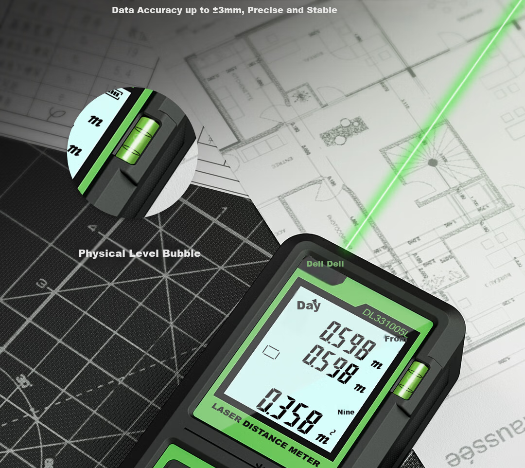 Deli Green Light Rangefinder, Outdoor Handheld Infrared High-Precision Electronic Laser Ruler, Outdoor Room Measuring Device, 50m 6