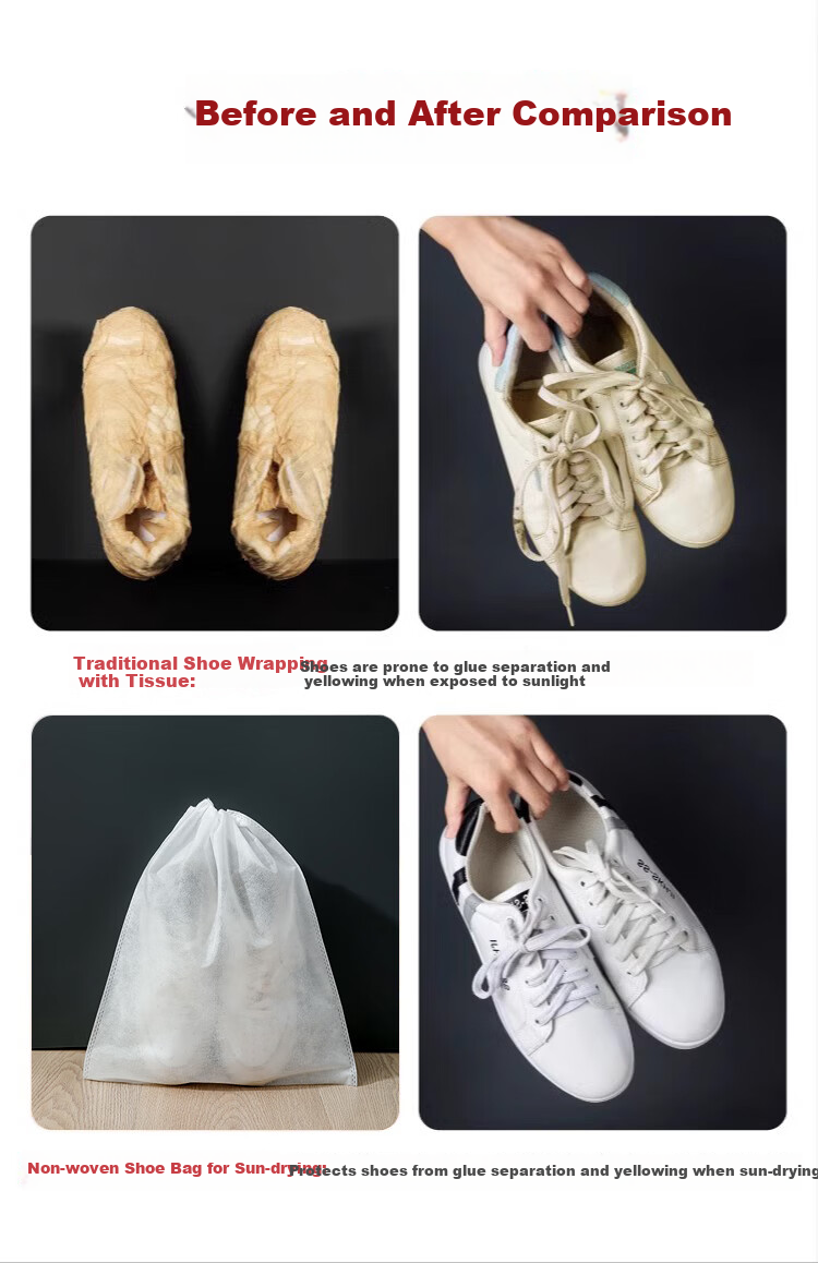 Bahainiao Shoe Storage Bags, Disposable Shoe Drying Covers, White Sneaker Protectors, Sun-Proof, Dust-Proof, Mold-Proof Shoe Covers, Pack of 50 2