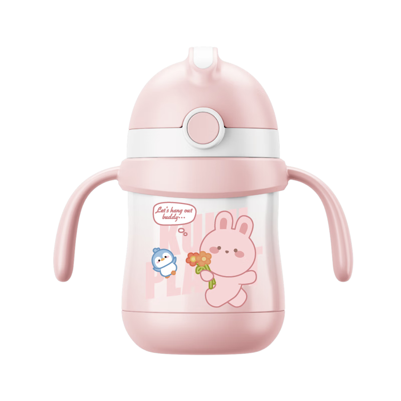JD Original Insulated Cup, Children's Straw Cup for Young Infants Learning to Drink, 316L Stainless Steel Water Cup, 260mL, Pink