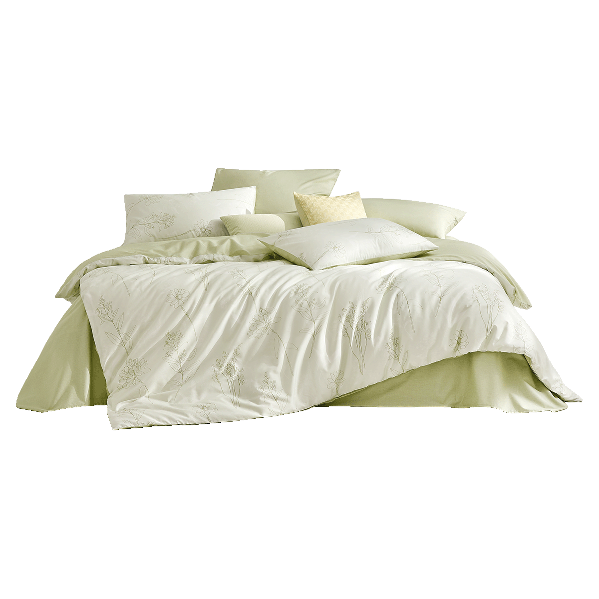 LUOLAI Home Textiles, 100% Pure Cotton Bedding Set, Three-Piece Set Including Duvet Cover And Bed Sheet, 150*215cm, Green, JINGDONG Customized Versio