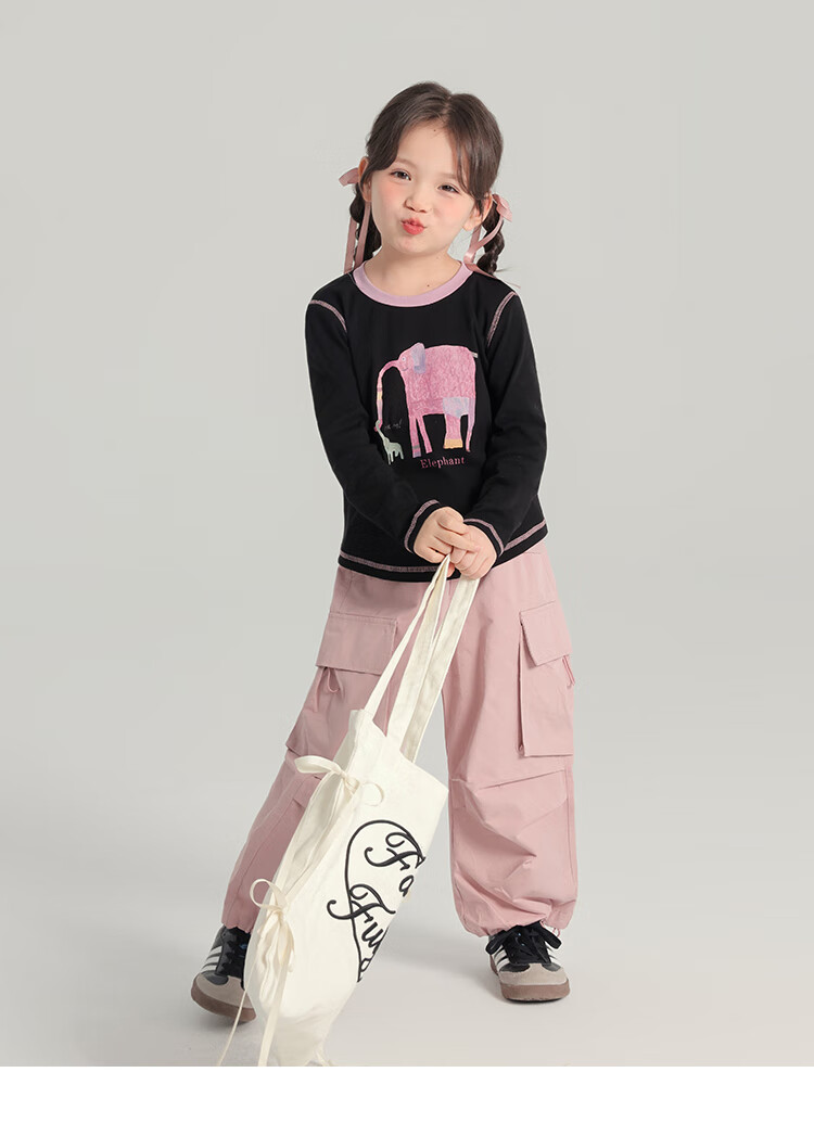 Budinghalu Girls' Versatile Sweet Cute Long-Sleeve T-Shirt, Spring And Autumn New Style, for Older Children, Fashionable Contrasting Color Cartoon Round Neck Base Shirt 10