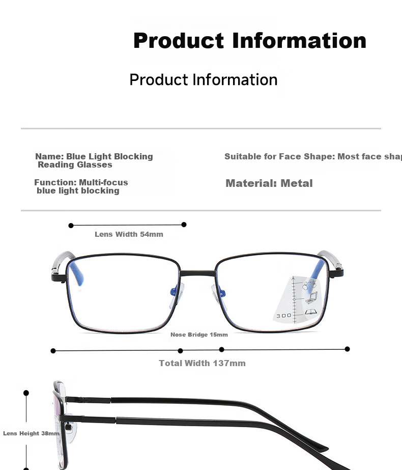 Cuntiandaofu Reading Glasses, Progressive Multifocal Reading Glasses, Anti-Blue Light, Black Frame 100 Degrees [Suitable for Ages Below 50] 13