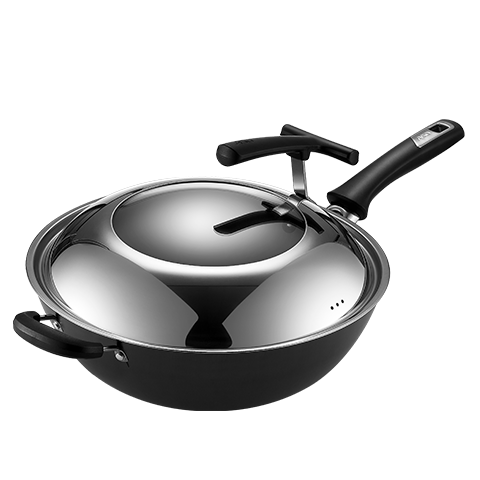 ASD Wok, Cast Iron Pan, Stainless Steel, Uncoated, Flat Bottom, Household Iron Pan, Stir-Fry Pan, 34cm, Compatible with Gas And Induction Cookers, QB