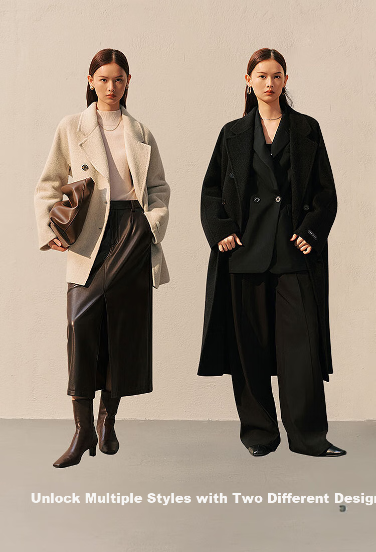 Taipingniao Women's Wool Coat, Master Zhenrou Series, Women's Double-Faced Wool Winter Coat, Fashionable, Gray, Size S 12