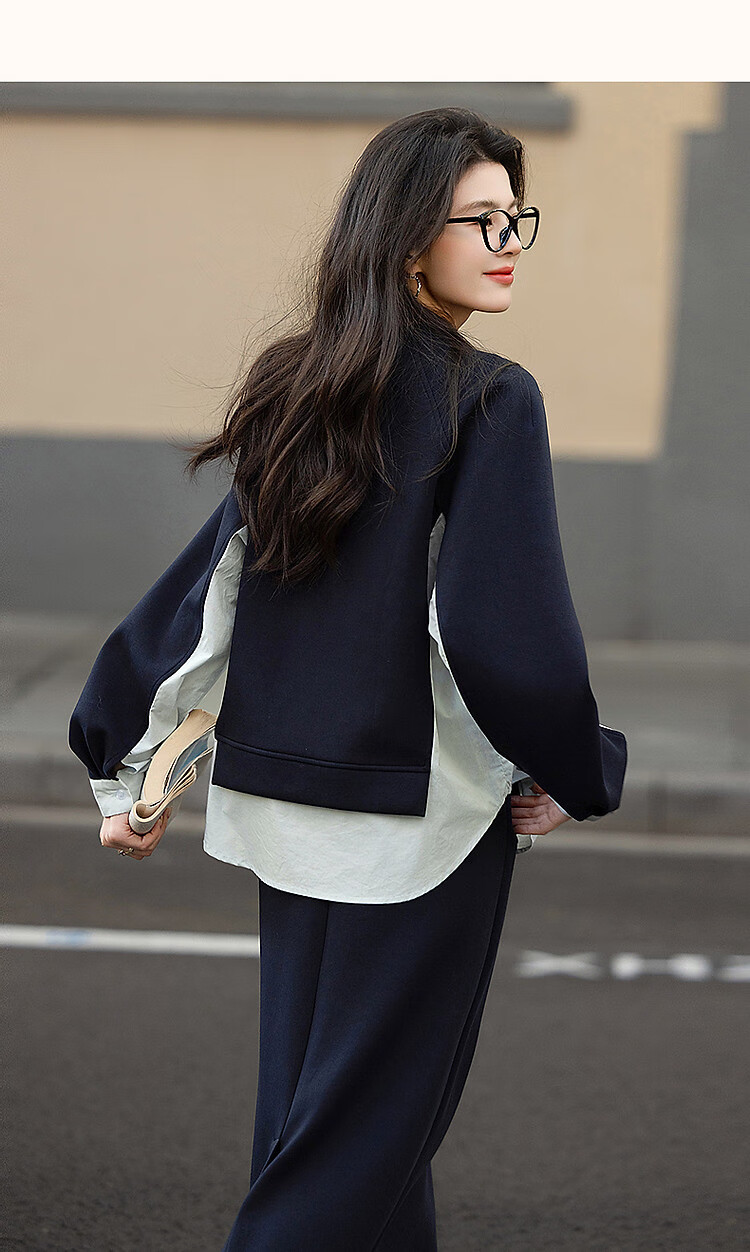 Dme 350G Air Layer Set Spring Autumn Fashion Colorblock Sweatshirt and Elastic Waist Split Skirt Two-Piece Set for Women 8