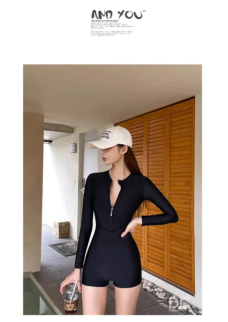 DK Women's Swimsuit, 2026 New Style, Long-Sleeve One-Piece with Boy Shorts, Tummy Control, Slimming, Sports, Hot Spring Swimwear, Size M 14