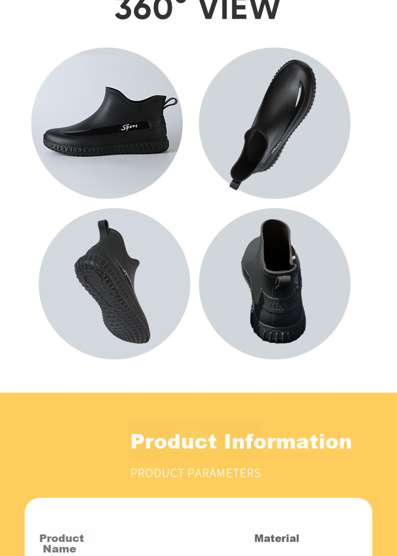 FOOTOPPO Rain Boots for Men, Water Shoes, Short Rain Boots, Adult Waterproof Shoes, Rubber Boots, Construction Site Non-Slip Boots, Low-Top Overshoes, Water Boots 3
