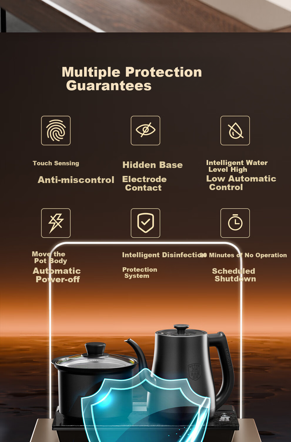 KAMJOVE Electric Automatic Water Boiling Kettle Dual Kettle Constant Temperature Tea Set Tea Table Integrated Brewing Kettle V88A 16