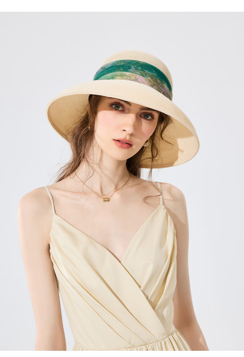 FANCET Straw Hat for Women, Elegant Summer Oregano Tulle Hat with Wide Brim, Vacation UV Protection Sun Hat, Birthday Gift for Elders 11