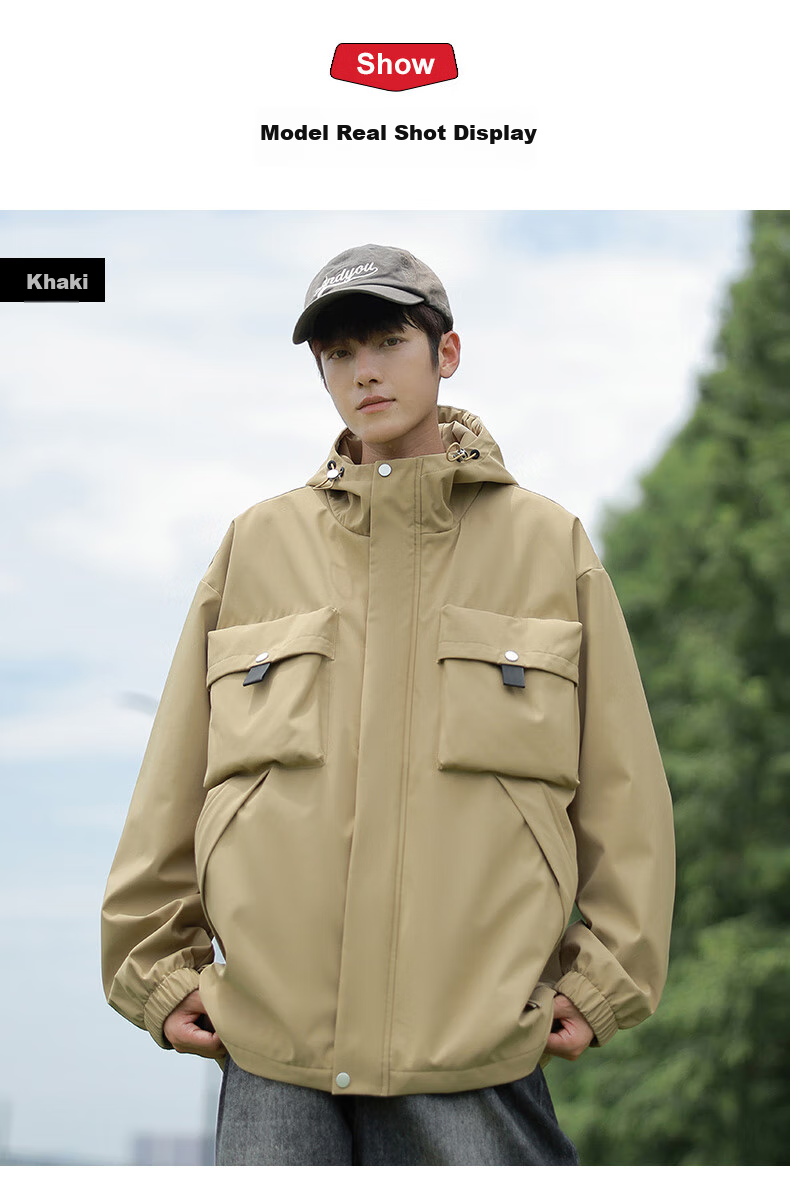 POUM American-Style Workwear Trendy Jacket for Men, Spring And Autumn Loose Fit Windproof Casual Coat, 2451 Orange-Red XL 7