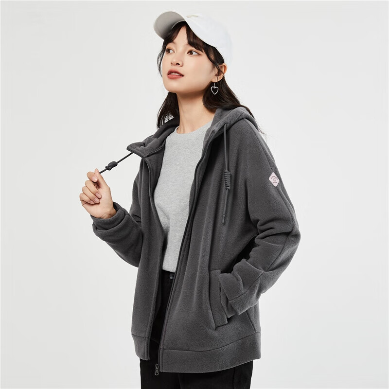 Женская флисовая толстовка Giordano с логотипом бренда, свободная толстовка на молнии с капюшоном 05373854