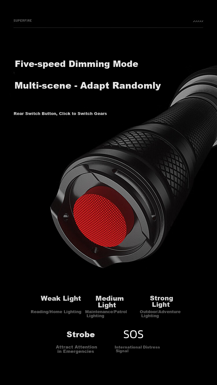 SupFire C8-G High-Intensity Flashlight, Multifunctional, 36W High Power, P90 Rechargeable, Ultra-Bright Long-Range LED Outdoor Light, Waterproof Searchlight, Long Battery Life of 3 Hours 6