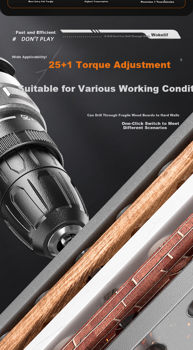 Wokelaifu 21V Impact Lithium Drill, Electric Hand Drill for Home Use, Rechargeable Electric Drill, Electric Screwdriver, Electric Rotary Screwdriver, Electric Screwdriver 7